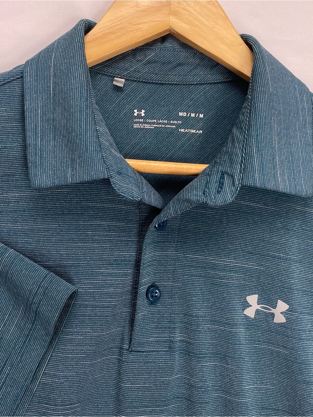 Under Armour LOOSE Polo Shirt Men’s M Blue Soft Stretch Golf Performance EXC